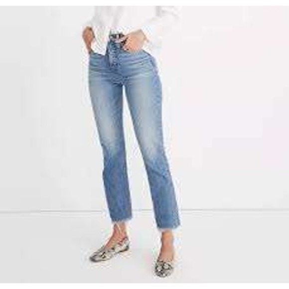 Madewell Perfect Vintage Crop Raw Hem High Rise Medium Wash Jeans Size 33 - Picture 2 of 10